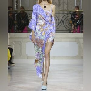 EUC Peter Pilotto Spring Summer 2018 Runway Purple Floral Asymmetrical Dress US4